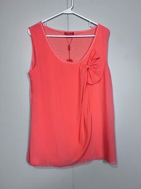 Citrus Coral Bow Sleeveless Blouse XL NWT Chiffon Overlay Top